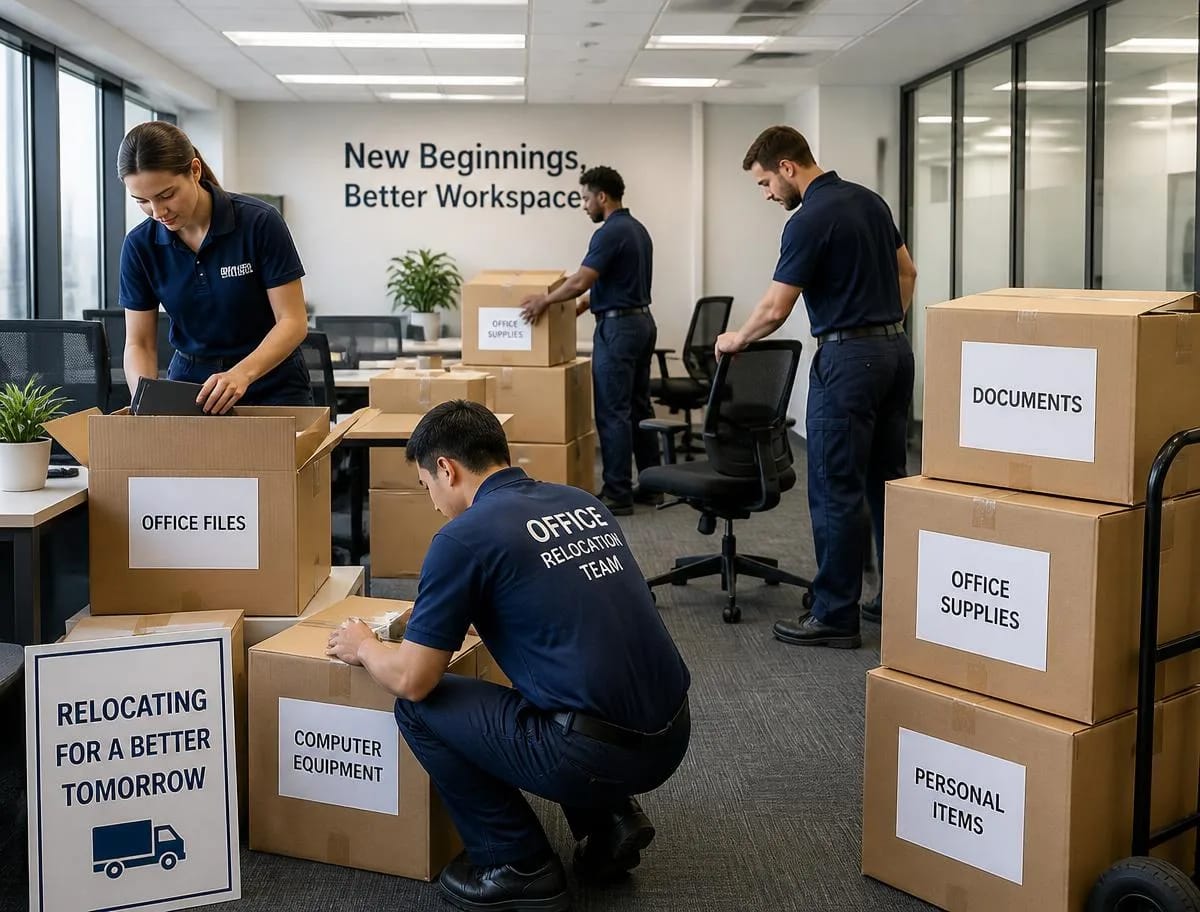 Office relocation with labelled boxes packed by Packzy